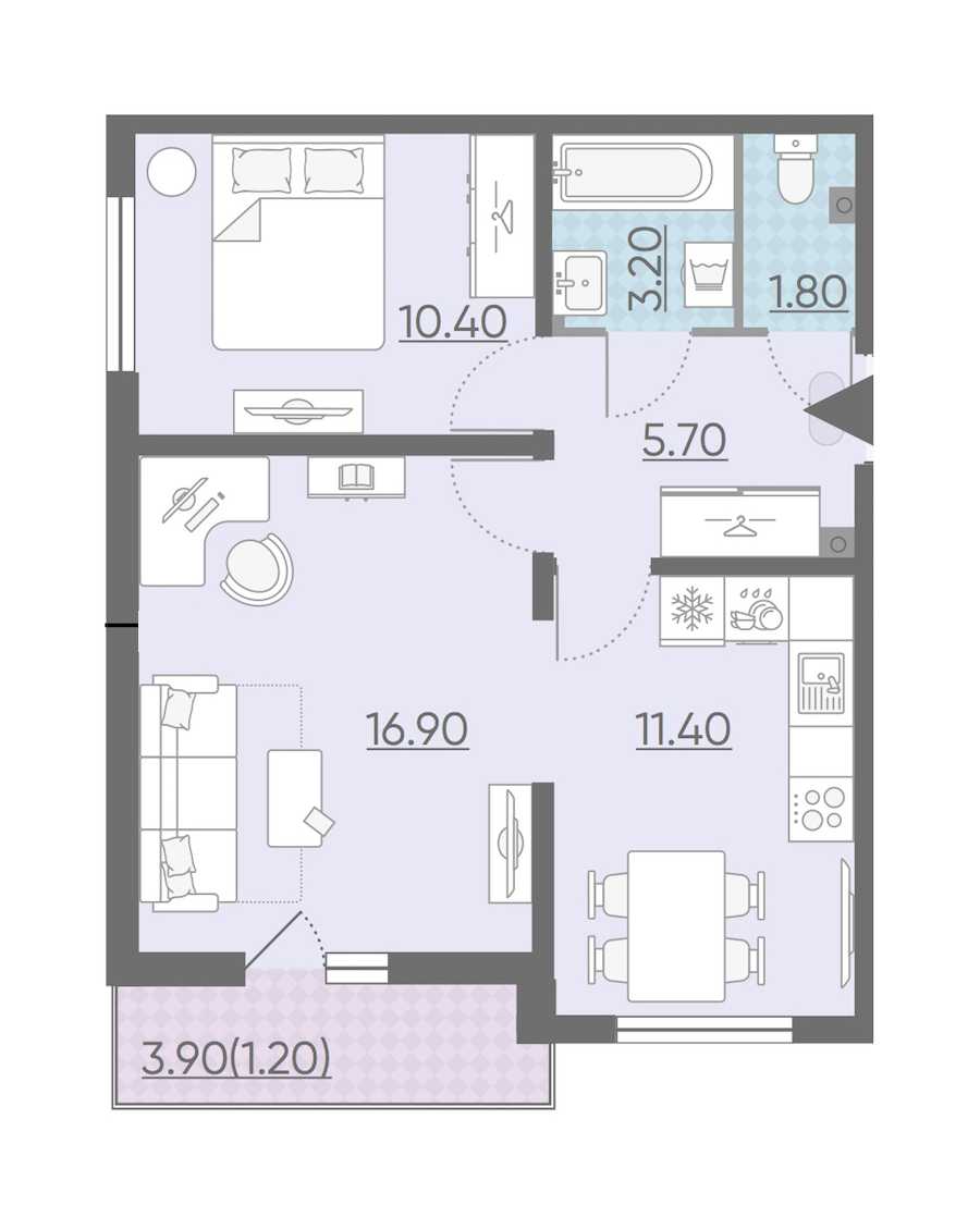 Двухкомнатная квартира в : площадь 50.6 м2 , этаж: 2 – купить в Санкт-Петербурге